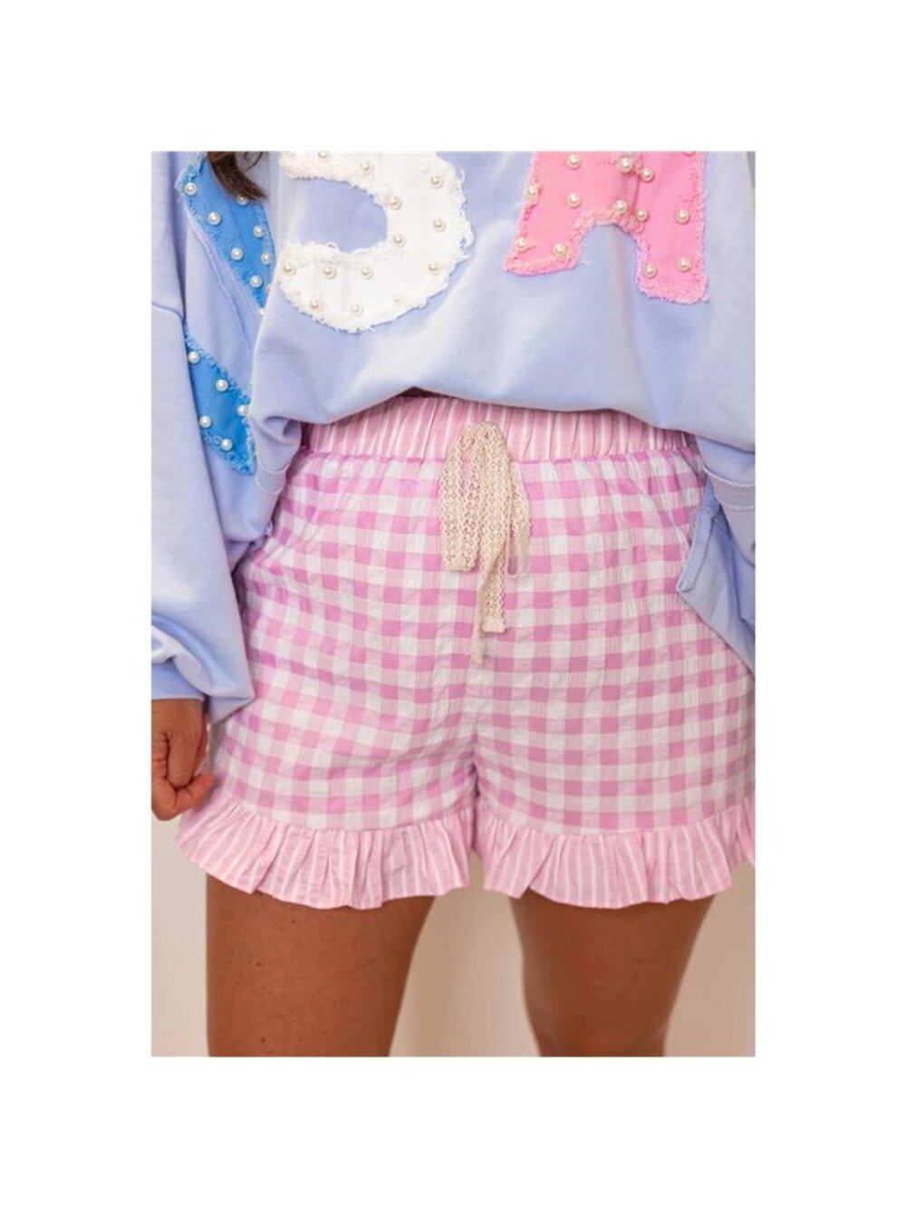 Gingham Ruffle Hem Shorts